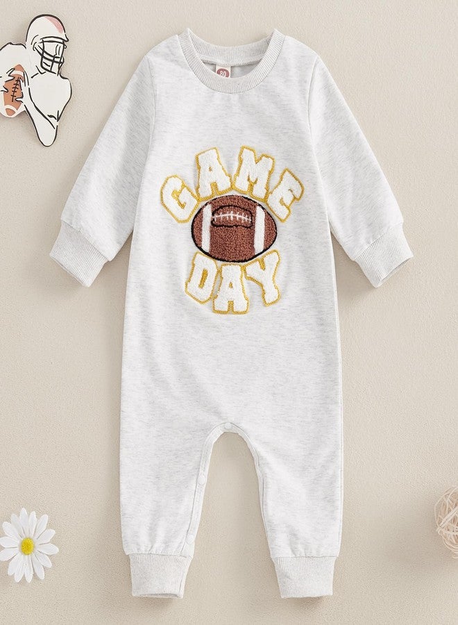 FOMOYUU Newborn Neutral Baby Boys Girls Football Season Jumpsuit Game Day Embroidery Long Sleeve Romper Winter Clothes (Gray, 0-3 Months) - Image 2