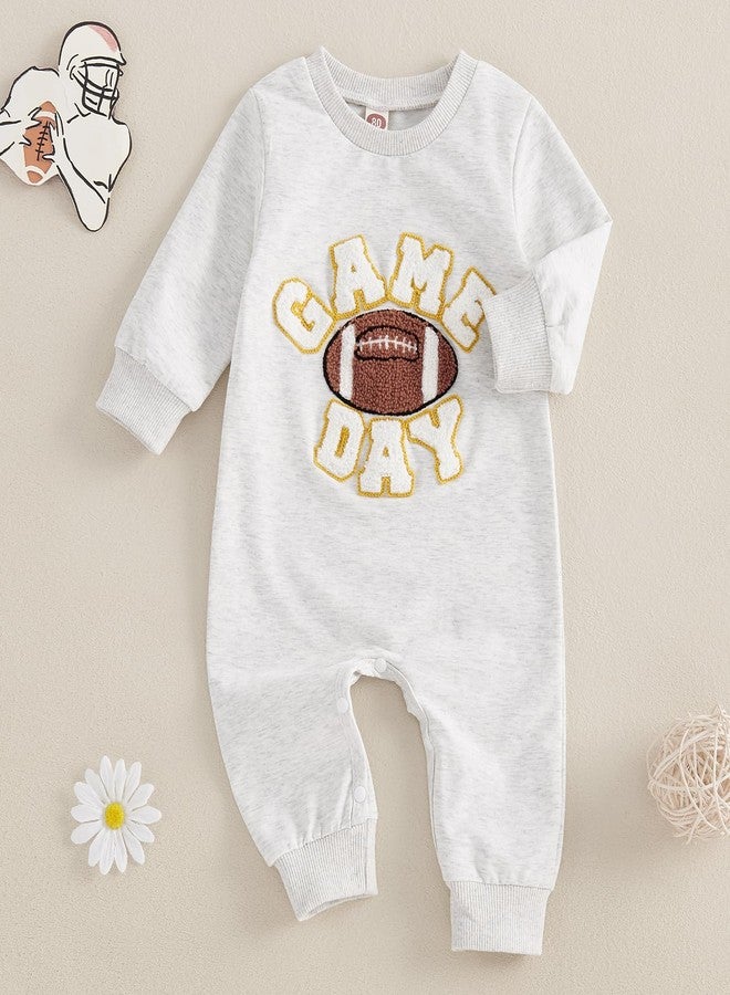 FOMOYUU Newborn Neutral Baby Boys Girls Football Season Jumpsuit Game Day Embroidery Long Sleeve Romper Winter Clothes (Gray, 0-3 Months) - Image 3