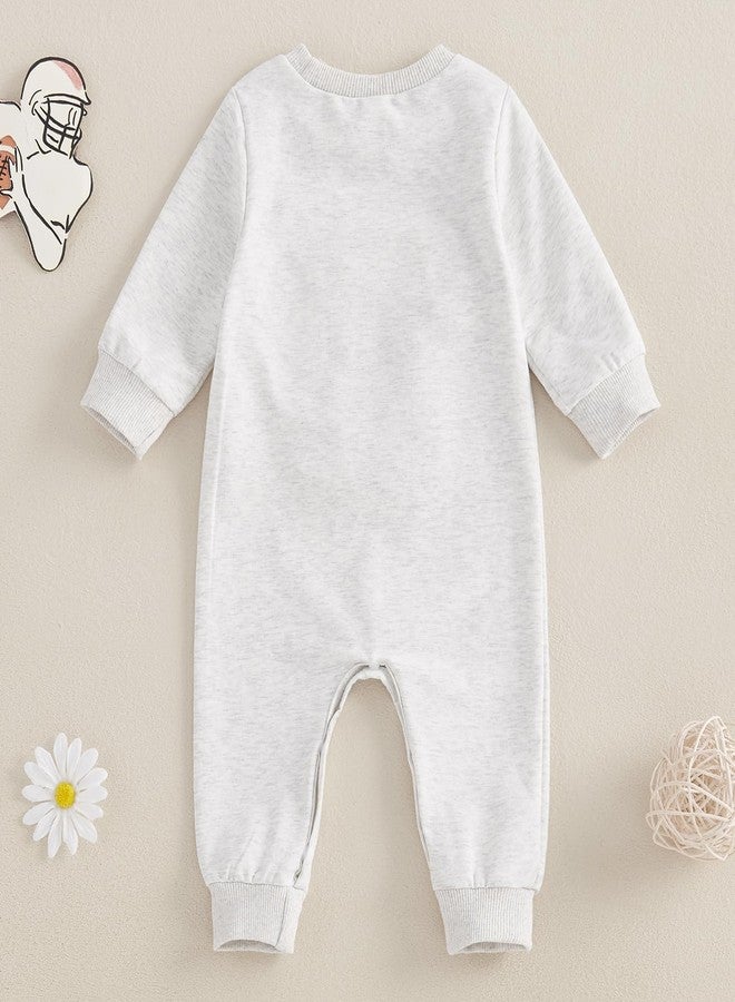 FOMOYUU Newborn Neutral Baby Boys Girls Football Season Jumpsuit Game Day Embroidery Long Sleeve Romper Winter Clothes (Gray, 0-3 Months) - Image 4