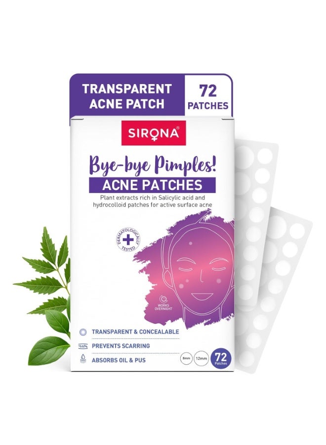 سيرونا لاصقات سيرونا (Sirona) لعلاج البثور – 72 قطعة | تحتوي على 0.5% حمض الساليسيليك | لاصقات وجه غير مرئية ومقاومة للماء مصنوعة من مادة الهيدروكولويد بنسبة 100% | مخصصة لعلاج البثور النشطة على سطح البشرة | لاصقات مضادة لحب الشباب للوجه - Image 1