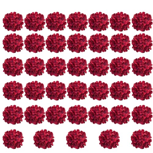 Cherica Red Hydrangea Artificial Flowers Bulk 40 Pcs Faux Hydrangea Flowers Heads Artificial Fake Silk Hydrangea Flowers with Stems Red Flowers Artificial for Decoration Wedding Dcor - Image 1