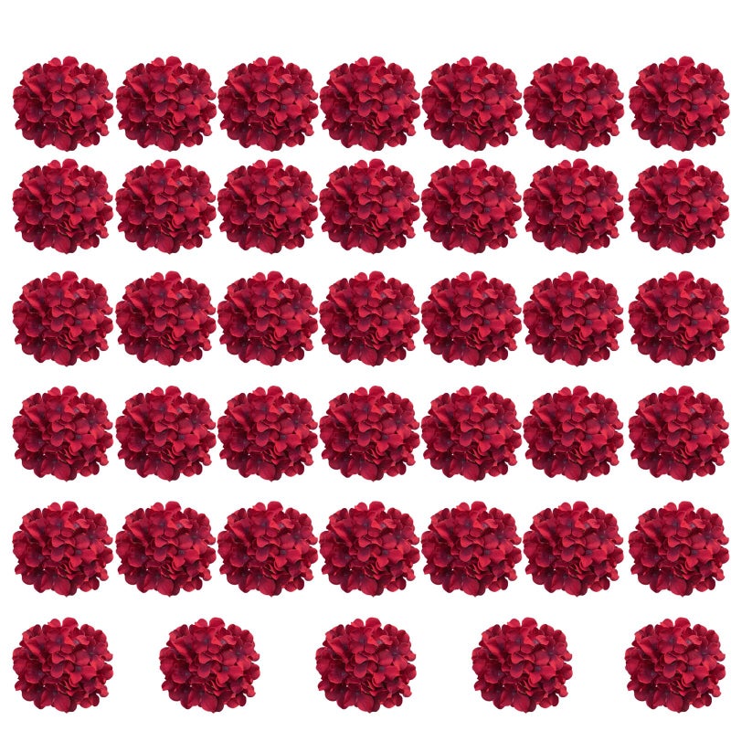 Cherica Red Hydrangea Artificial Flowers Bulk 40 Pcs Faux Hydrangea Flowers Heads Artificial Fake Silk Hydrangea Flowers with Stems Red Flowers Artificial for Decoration Wedding Dcor - Image 2