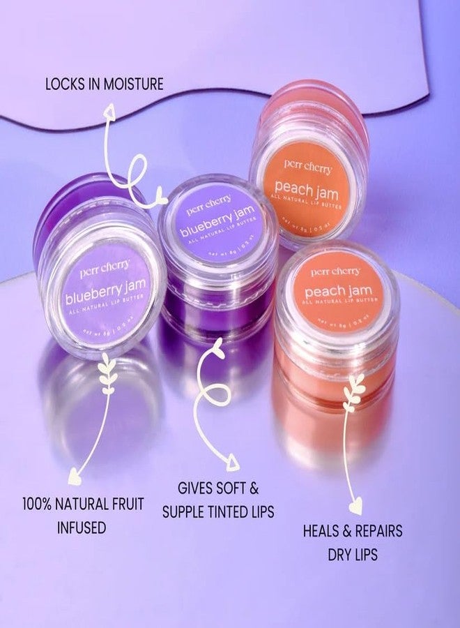 Perr Cherry Lip Butter Balm For Dark, Pigmented, Dry & Chapped Lips With Vitamin E, Shea Butter and Coconut Oil | Lip Protection & Nourishment | LipBalm with SPF (Peach + Blueberry Combo, Pack of 1) - Image 2