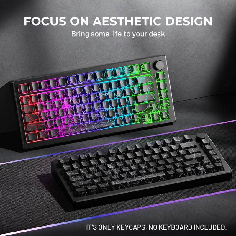 HITIME x XVX Spider Web Keycaps 60 75 100 Percent - Shine Through Keycaps w/IMD Tech, for Mechanical Keyboards, Full 118 Key Set, OEM Profile, Lines Backlit, Side Printed - Black - Image 2