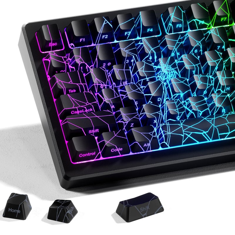 HITIME x XVX Spider Web Keycaps 60 75 100 Percent - Shine Through Keycaps w/IMD Tech, for Mechanical Keyboards, Full 118 Key Set, OEM Profile, Lines Backlit, Side Printed - Black - Image 1