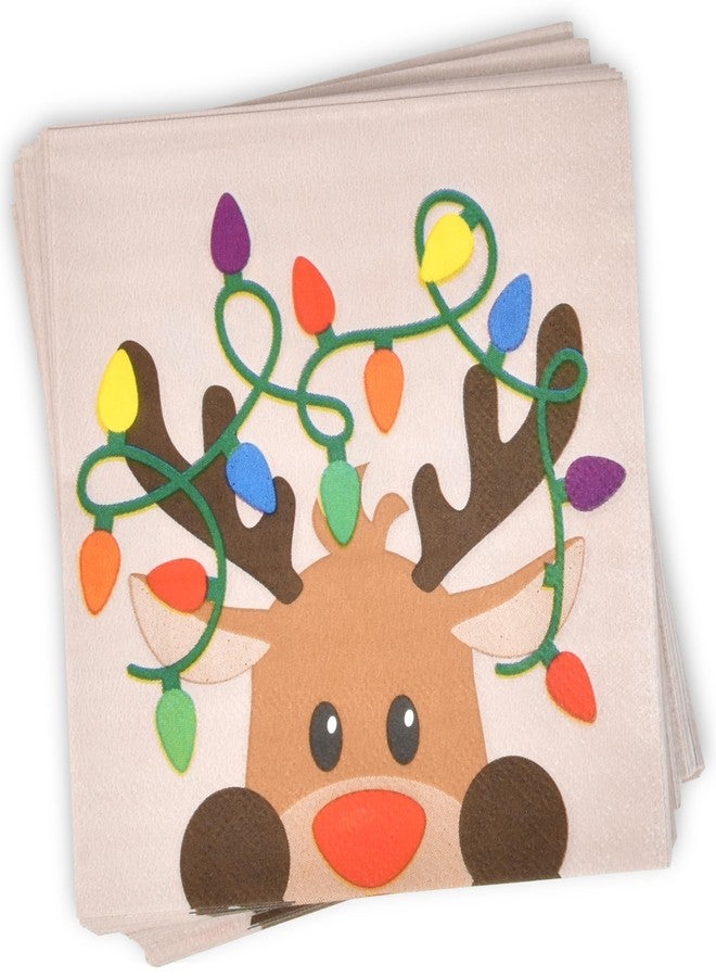 Gift Boutique - 100 Count Christmas Reindeer Cocktail Beverage Napkins Holiday Winter Lights Reindeers Antlers Disposable Paper Napkin Xmas Dessert Napkins for Tableware Party Supplies Decorations - Image 2