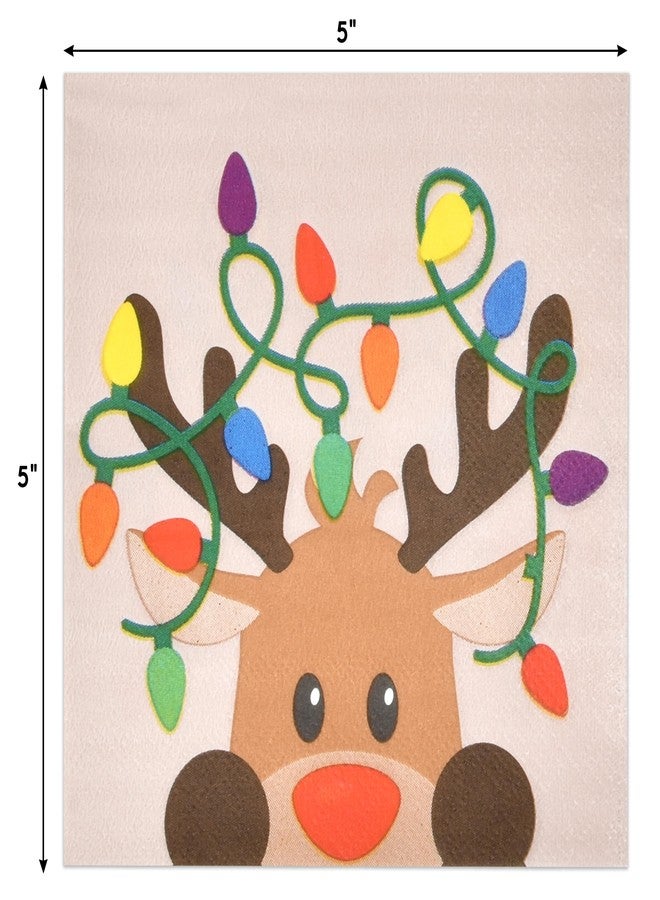 Gift Boutique - 100 Count Christmas Reindeer Cocktail Beverage Napkins Holiday Winter Lights Reindeers Antlers Disposable Paper Napkin Xmas Dessert Napkins for Tableware Party Supplies Decorations - Image 3