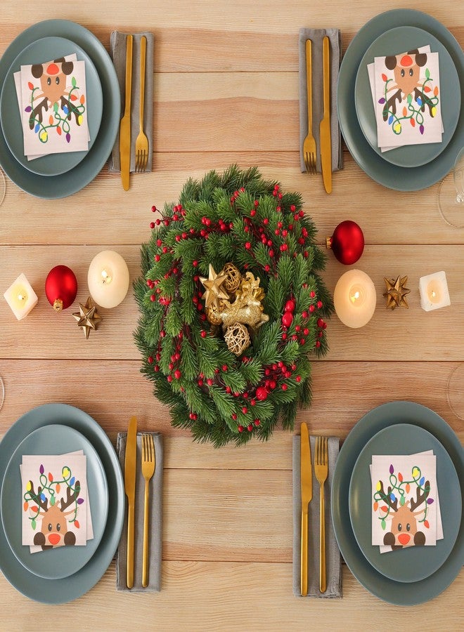 Gift Boutique - 100 Count Christmas Reindeer Cocktail Beverage Napkins Holiday Winter Lights Reindeers Antlers Disposable Paper Napkin Xmas Dessert Napkins for Tableware Party Supplies Decorations - Image 4