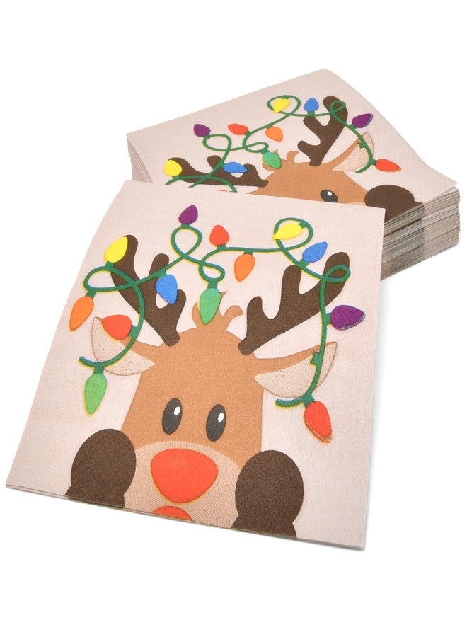 Gift Boutique - 100 Count Christmas Reindeer Cocktail Beverage Napkins Holiday Winter Lights Reindeers Antlers Disposable Paper Napkin Xmas Dessert Napkins for Tableware Party Supplies Decorations - Image 5