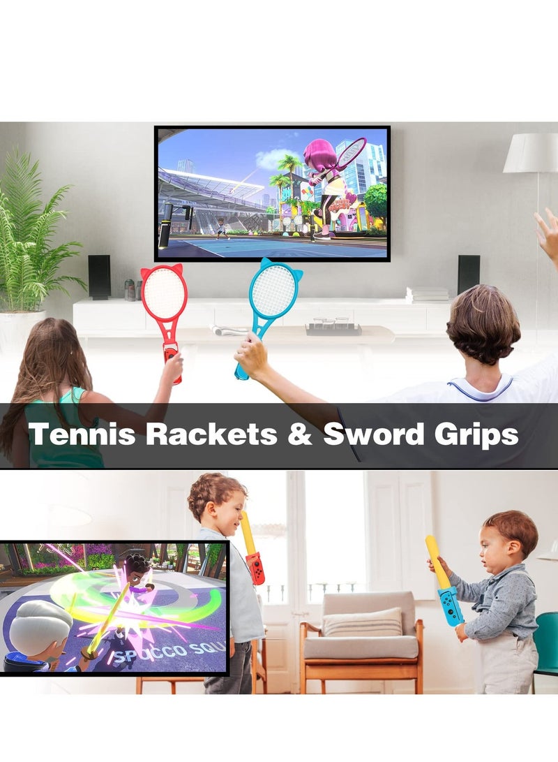 14 in 1 Switch Sport Games Accessories Bundle for Nintendo Switch Games, Including Tennis Rackets Swords Golf Clubs Grips Boxing Grips Leg and Wrist Straps - Image 4