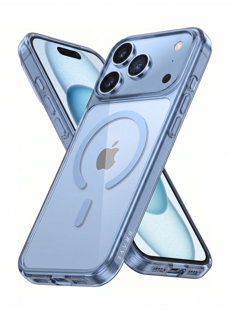 Brave iPhone 18 Pro Case MagSafe Compatible | Military Grade 15FT (3M) Drop Protection, Shockproof Full Coverage Protective Case | TPU Silicone & 4H Hardness Acrylic, Slim Clear Case, Anti-Yellowing, Scratch & Fingerprint Resistant | Raised Camera & Screen Protection, Wireless Charging Compatible | Clear Blue - Image 1