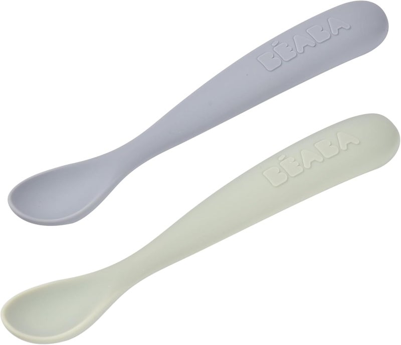 Baba BEABA Baby's First Foods Spoon Set with Travel Case, Original Soft Silicone Baby Spoons, Baby Essentials, Travel Set, Natural - Image 2