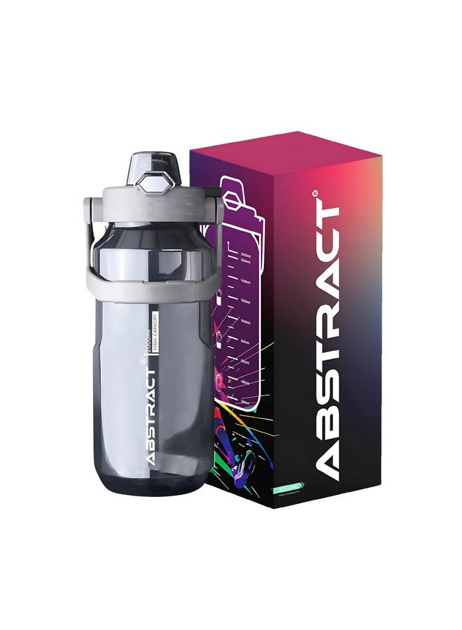 ABSTRACT 2000 ML Water Bottle with Straw & Cleaning Brush - Aesthetic Gym Bottle for Men & Women - Motivational Water Sipper with Measurement Markings - Cute Sports Water Bottle, Plastic, grey - Image 1