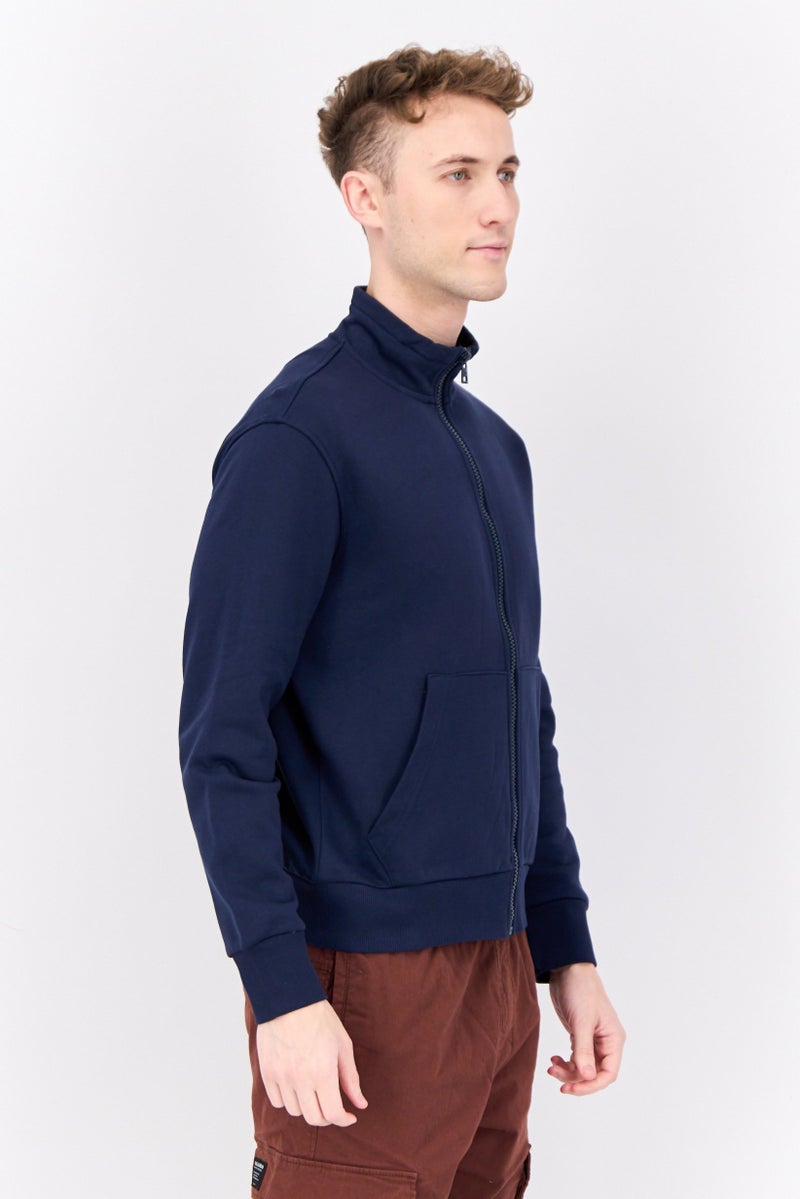 GAS Men Full Zipper Brand Logo Long Sleeve Sweatshirt, Navy - Image 4