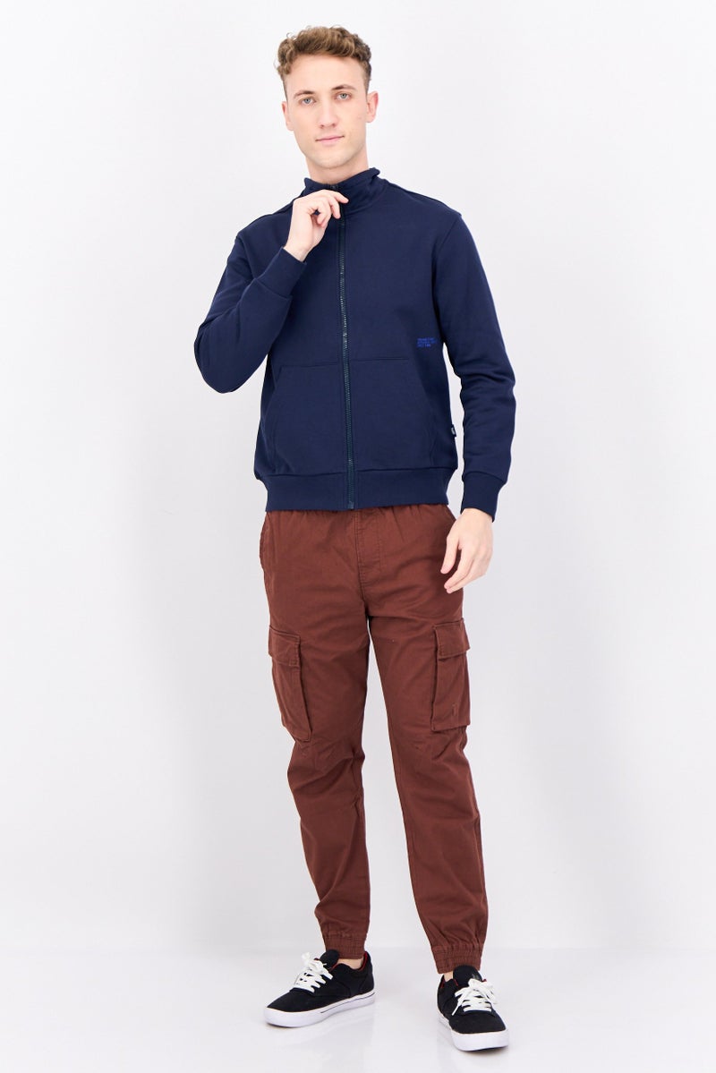 GAS Men Full Zipper Brand Logo Long Sleeve Sweatshirt, Navy - Image 2