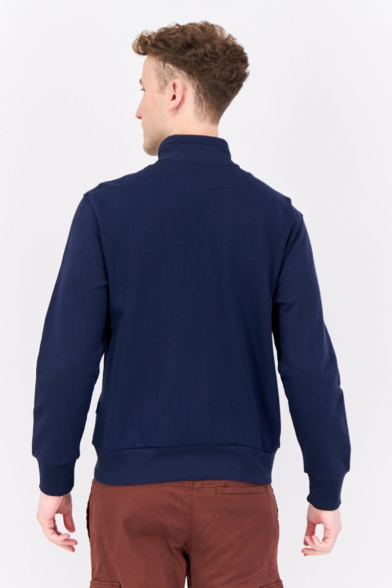 GAS Men Full Zipper Brand Logo Long Sleeve Sweatshirt, Navy - Image 3