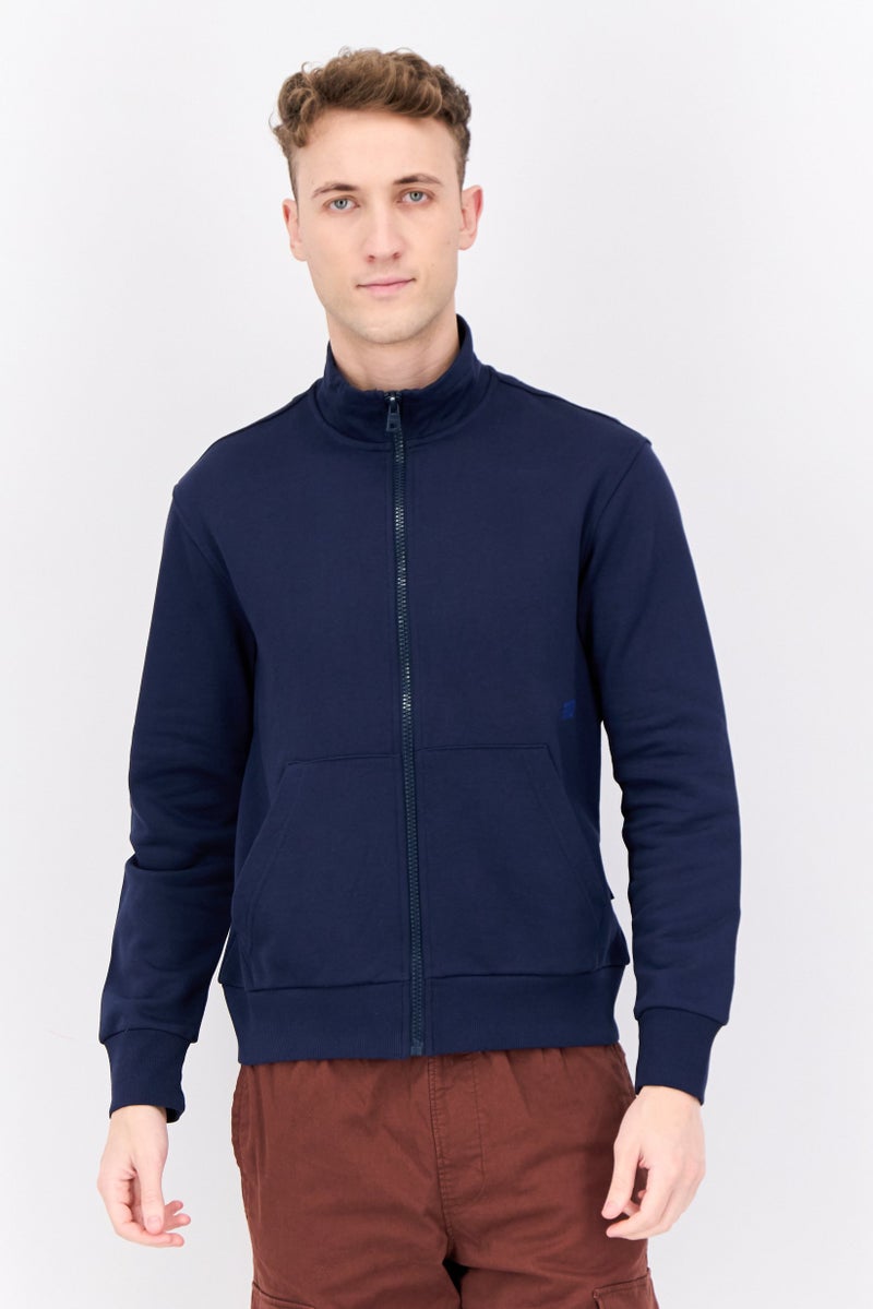 GAS Men Full Zipper Brand Logo Long Sleeve Sweatshirt, Navy - Image 1