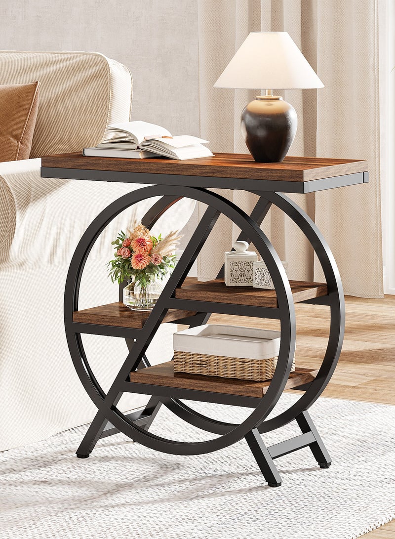 Tribesigns End Table for Living Room, 3-Tier Narrow Side Table with Storage, Wood Sofa Side Table with Geometric Metal Frame, Industrial Nightstand and Bedside Table for Bedroom - Image 1