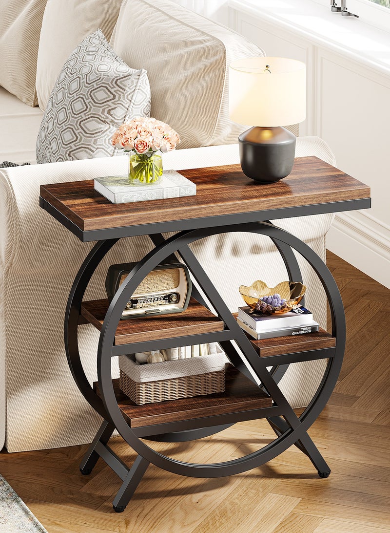Tribesigns End Table for Living Room, 3-Tier Narrow Side Table with Storage, Wood Sofa Side Table with Geometric Metal Frame, Industrial Nightstand and Bedside Table for Bedroom - Image 3