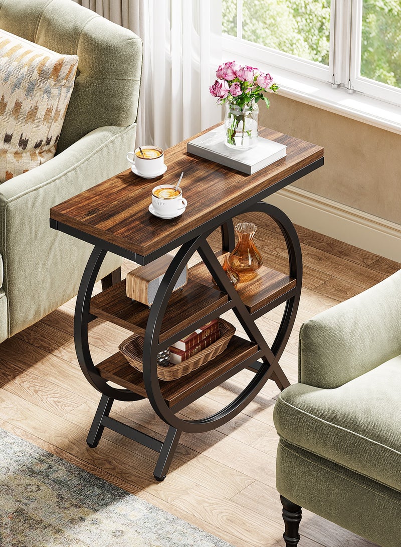 Tribesigns End Table for Living Room, 3-Tier Narrow Side Table with Storage, Wood Sofa Side Table with Geometric Metal Frame, Industrial Nightstand and Bedside Table for Bedroom - Image 4