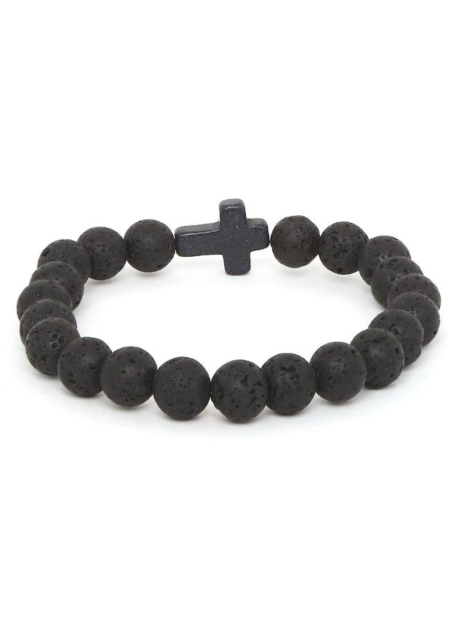 fabula by OOMPH Jewellery Black Beads Handmade Bracelet with Cross for Men & Boys (BOIS6R4) - Image 3
