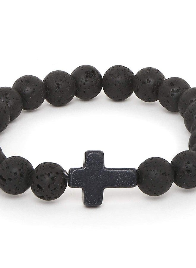 fabula by OOMPH Jewellery Black Beads Handmade Bracelet with Cross for Men & Boys (BOIS6R4) - Image 4