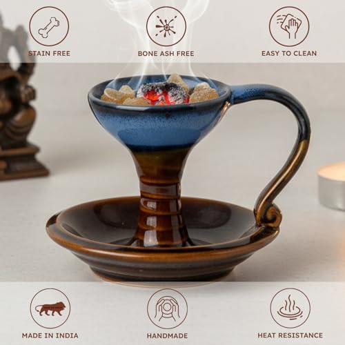 Bodhi House Ceramic Dhuna Loban Burner, Round Dhooni Dhoop Dani Incense Burner, Table-Top Incense Holder for Loban, Elegant and Traditional Dhoop Dani for Purifying Home - Image 4