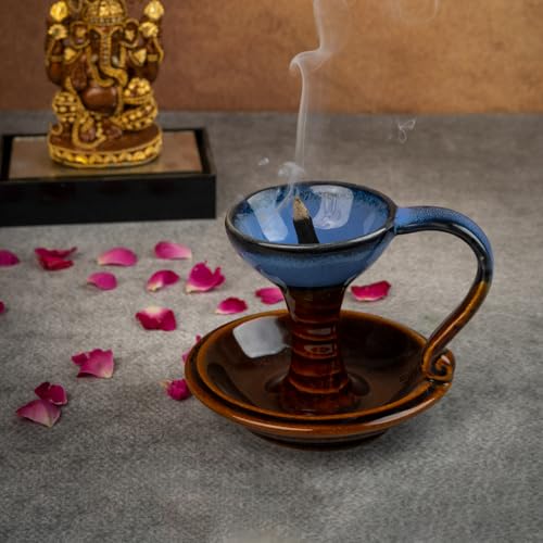 Bodhi House Ceramic Dhuna Loban Burner, Round Dhooni Dhoop Dani Incense Burner, Table-Top Incense Holder for Loban, Elegant and Traditional Dhoop Dani for Purifying Home - Image 1