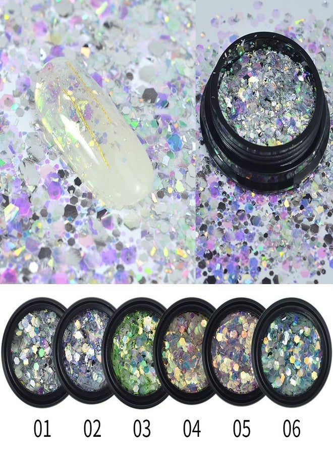 Yeslady 6 Colorful Nail Holographic Fakes Mixed Chunky Glitter Seuin for Body Face Hair MakeUp Cosmetic Tips - Image 1
