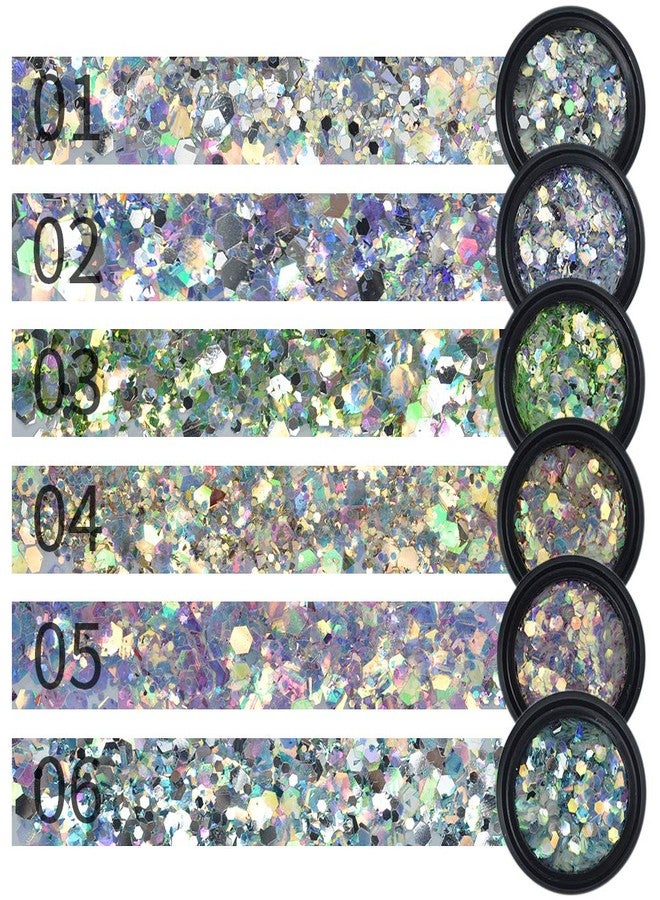 Yeslady 6 Colorful Nail Holographic Fakes Mixed Chunky Glitter Seuin for Body Face Hair MakeUp Cosmetic Tips - Image 2
