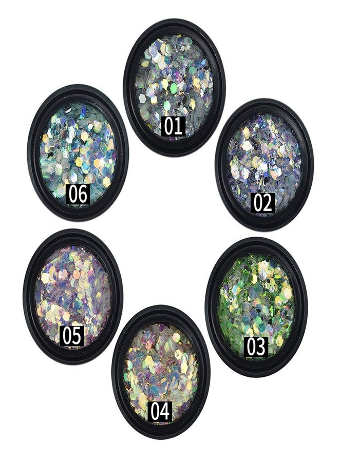 Yeslady 6 Colorful Nail Holographic Fakes Mixed Chunky Glitter Seuin for Body Face Hair MakeUp Cosmetic Tips - Image 4