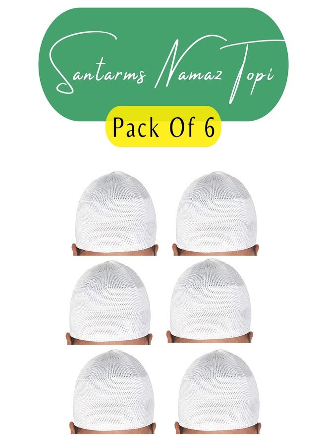 santarms قبعة سانترامز الإسلامية للصلاة للرجال أو الأولاد (6 قبعات) بيضاء - Image 2