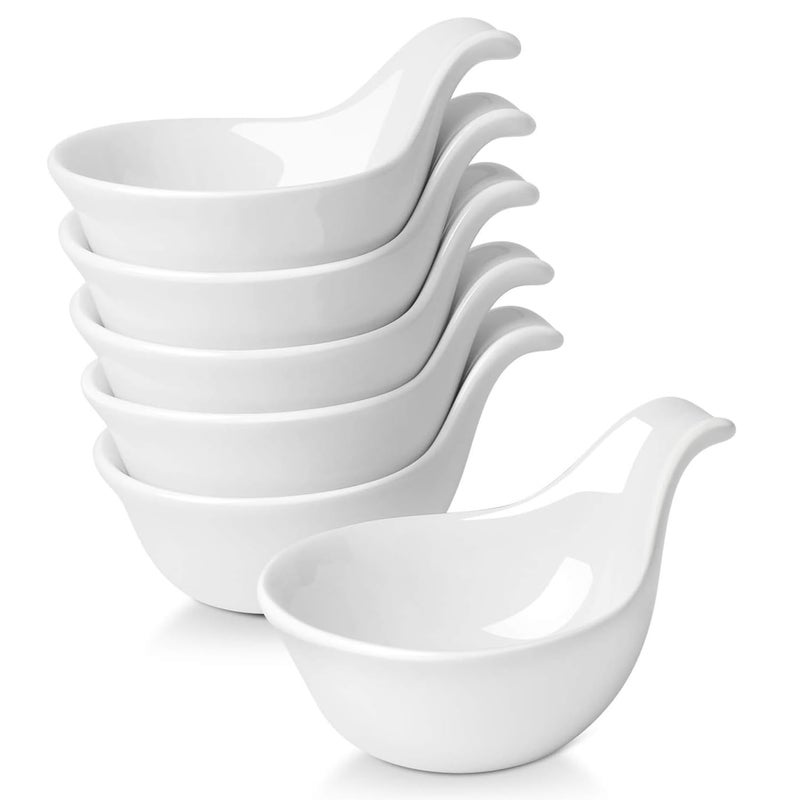 Flexzion Ceramic Dipping Bowls, Small Bowls for Dipping with Handle, Condiment Cups Soy Sauce Dish, Porcelain Ramekins, Sauce Holders, Containers for Small Side Dishes Dips - 3 oz, Set of 6, White - Image 1