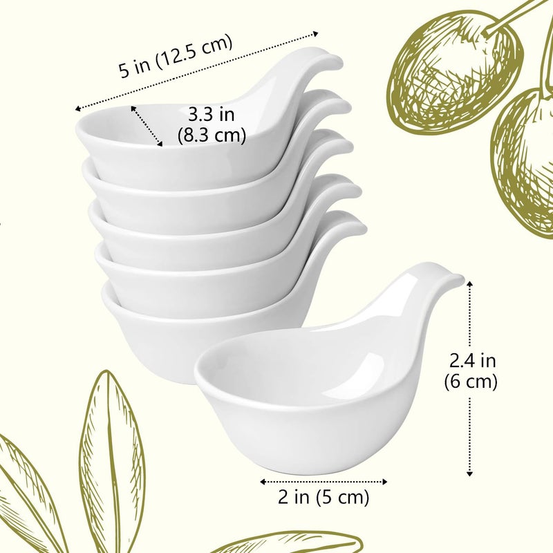 Flexzion Ceramic Dipping Bowls, Small Bowls for Dipping with Handle, Condiment Cups Soy Sauce Dish, Porcelain Ramekins, Sauce Holders, Containers for Small Side Dishes Dips - 3 oz, Set of 6, White - Image 5