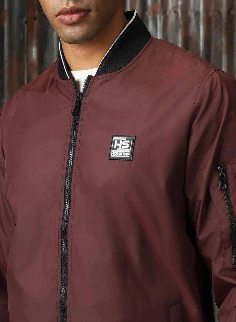 HIGH STAR Men's Wine 100% Polyester Solid Relaxed Fit Jacket