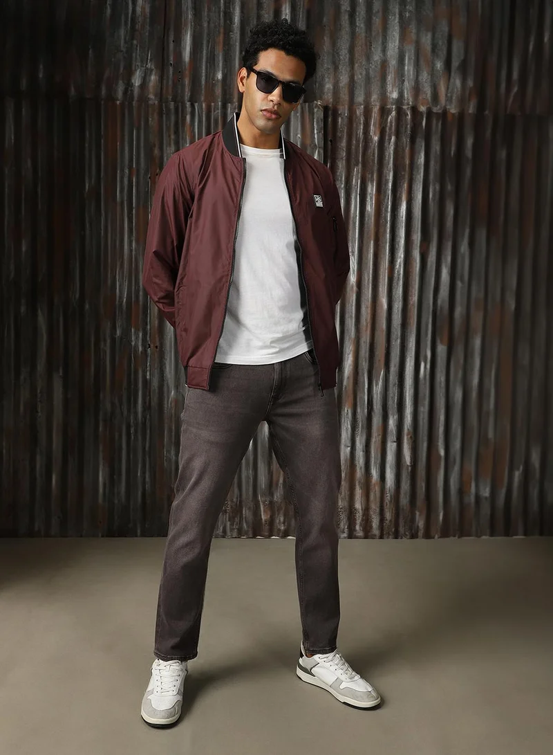 HIGH STAR Men's Wine 100% Polyester Solid Relaxed Fit Jacket