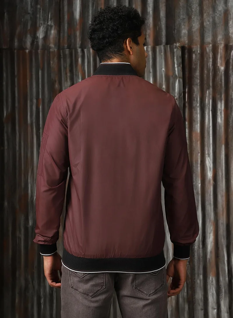 HIGH STAR Men's Wine 100% Polyester Solid Relaxed Fit Jacket