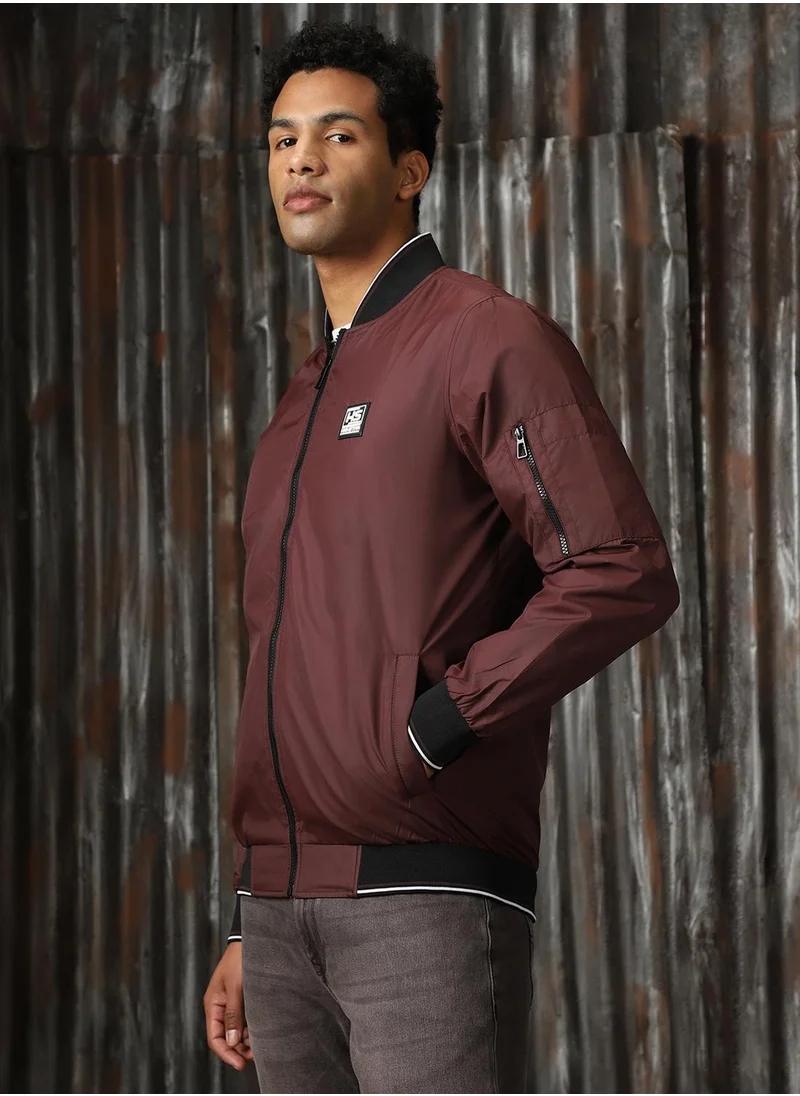 HIGH STAR Men's Wine 100% Polyester Solid Relaxed Fit Jacket