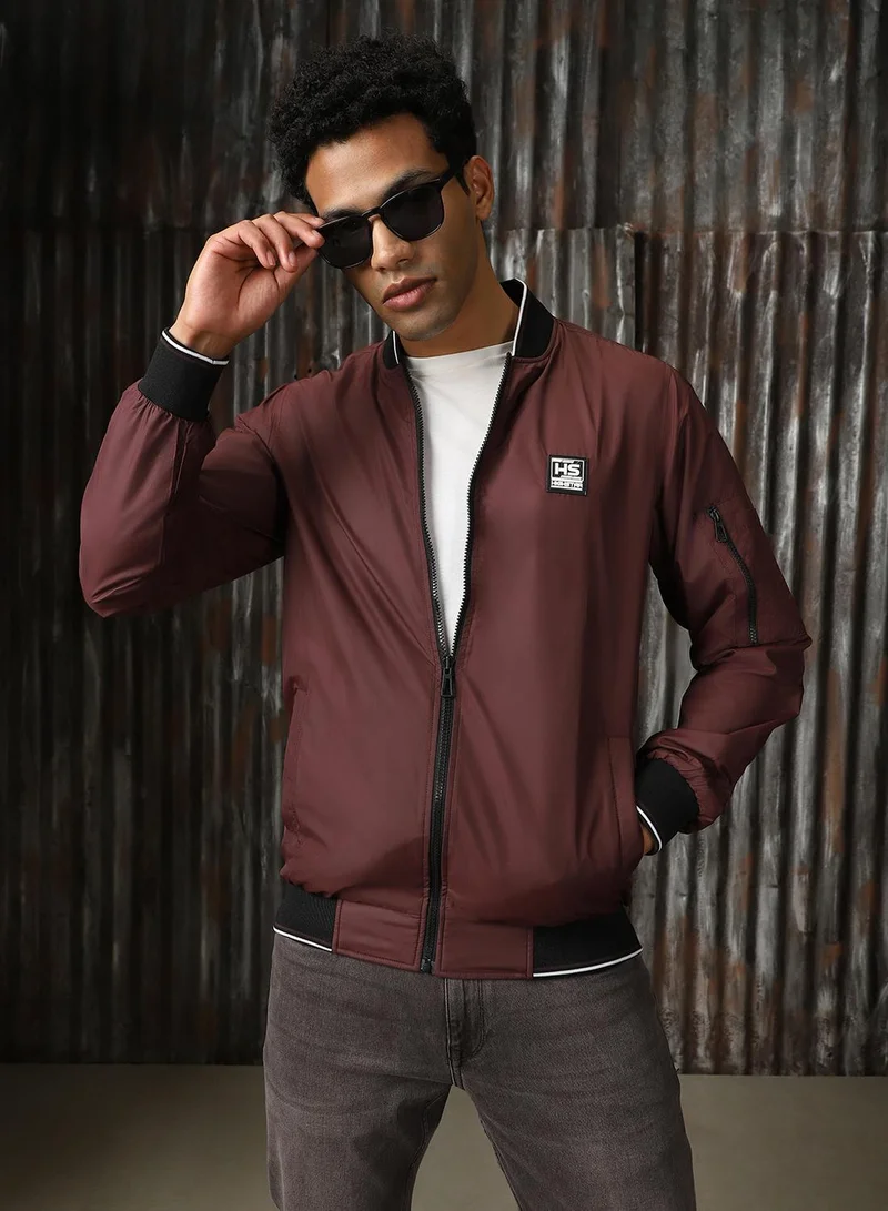 HIGH STAR Men's Wine 100% Polyester Solid Relaxed Fit Jacket