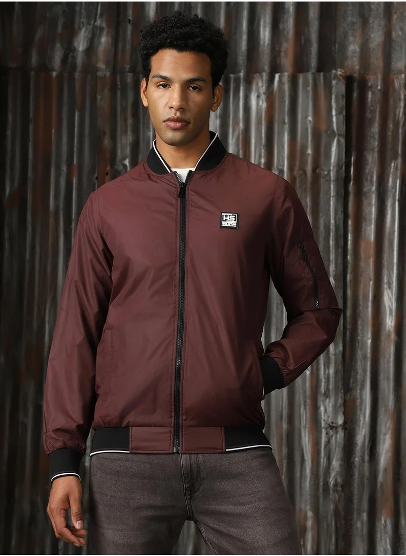 HIGH STAR Men's Wine 100% Polyester Solid Relaxed Fit Jacket