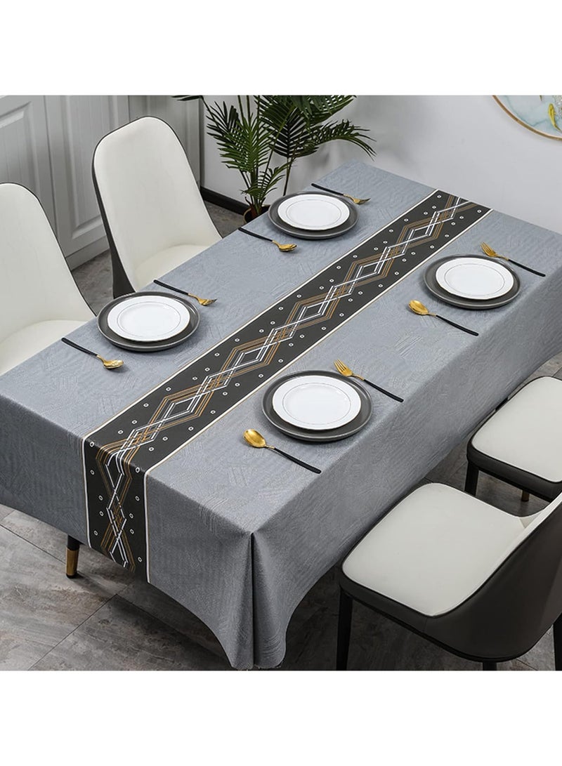 عام مفرش طاولة مستطيل من PVC مقاوم للماء والزيت، 140 * 180 سم، مفرش طاولة بلاستيكي قوي للمطبخ، طاولة القهوة، العشاء في الهواء الطلق، حفلة بوفيه، لون فضي - Image 1