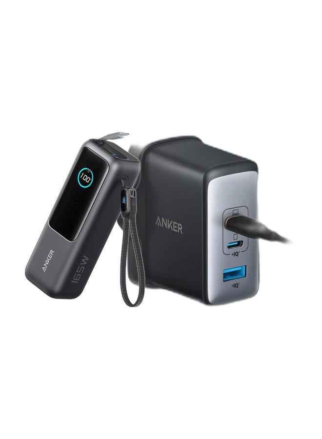 Anker Power Bank, 25,000mAh 165W Ultra-Fast Portable Charger for Dual Laptops, Fast Charging Battery Pack with Built-In and Retractable Cables, For iPhone 17/16 Series, Samsung, and More & USB C Plug, 100W USB C Charger, 736 Charger (Nano II 100W), 3-Port Fast Compact Wall Charger for MacBook Pro/Air, Google Pixelbook, ThinkPad, Dell XPS, iPad Pro, Galaxy S22/S20, iPhone 13/ProBundle - Image 1