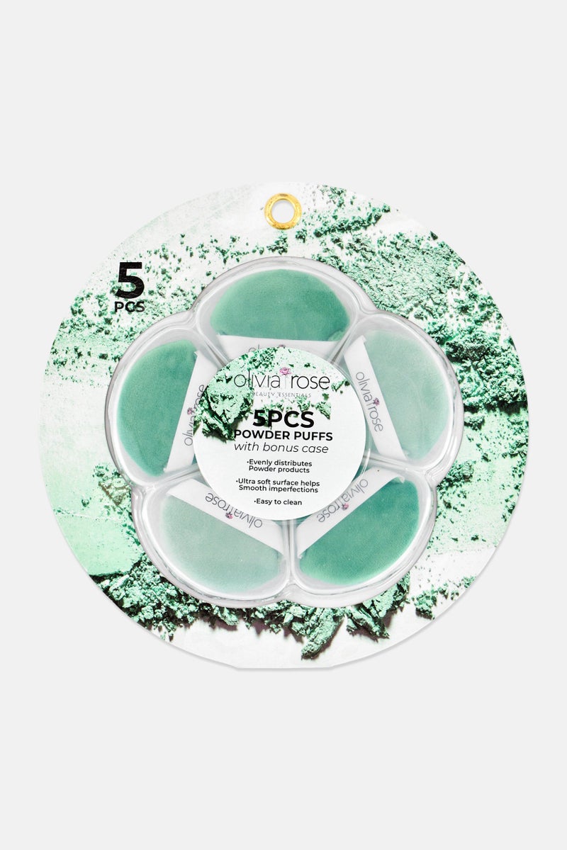 Olivia Rose 5 Pieces Triangle Powder Puff Set With Case, Green - Image 1