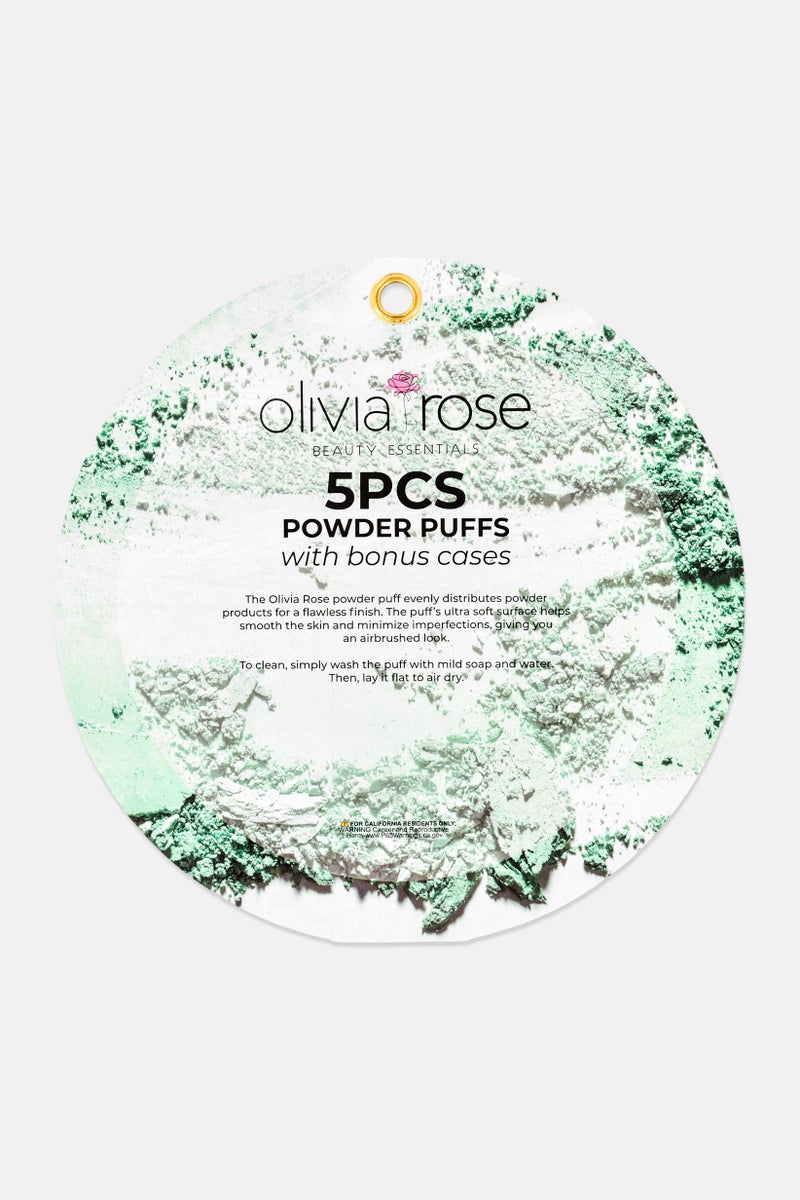 Olivia Rose 5 Pieces Triangle Powder Puff Set With Case, Green - Image 3