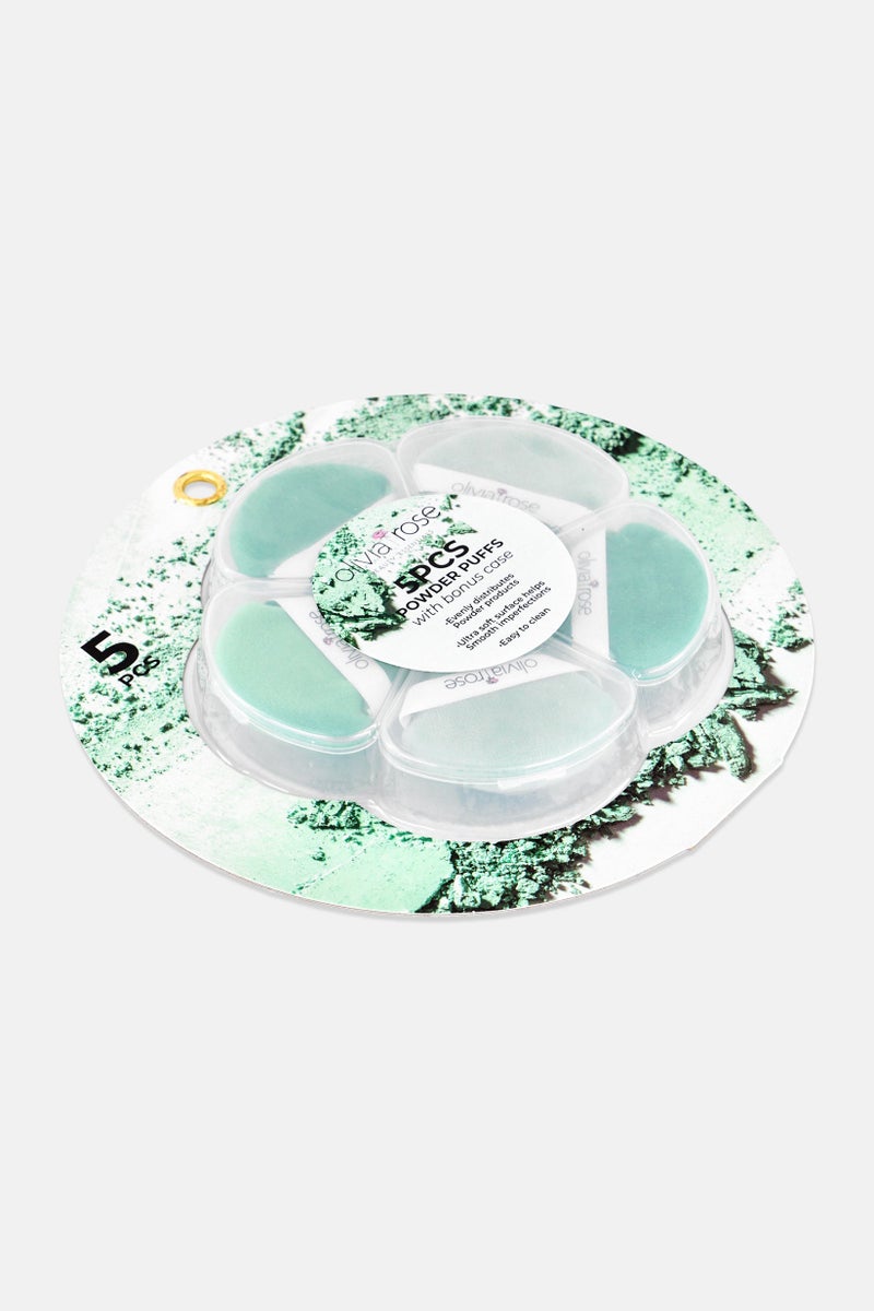 Olivia Rose 5 Pieces Triangle Powder Puff Set With Case, Green - Image 2