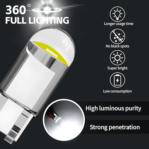 Hbxdeco 30PCS 194 Car LED Light Bulbs, T10 Interior Lights Bulb Replacement, Error Free 168 2825 W5W Wedge COB LED Bulbs, Universal for Car Dome Map Door Courtesy License Plate Light (White) - Image 3