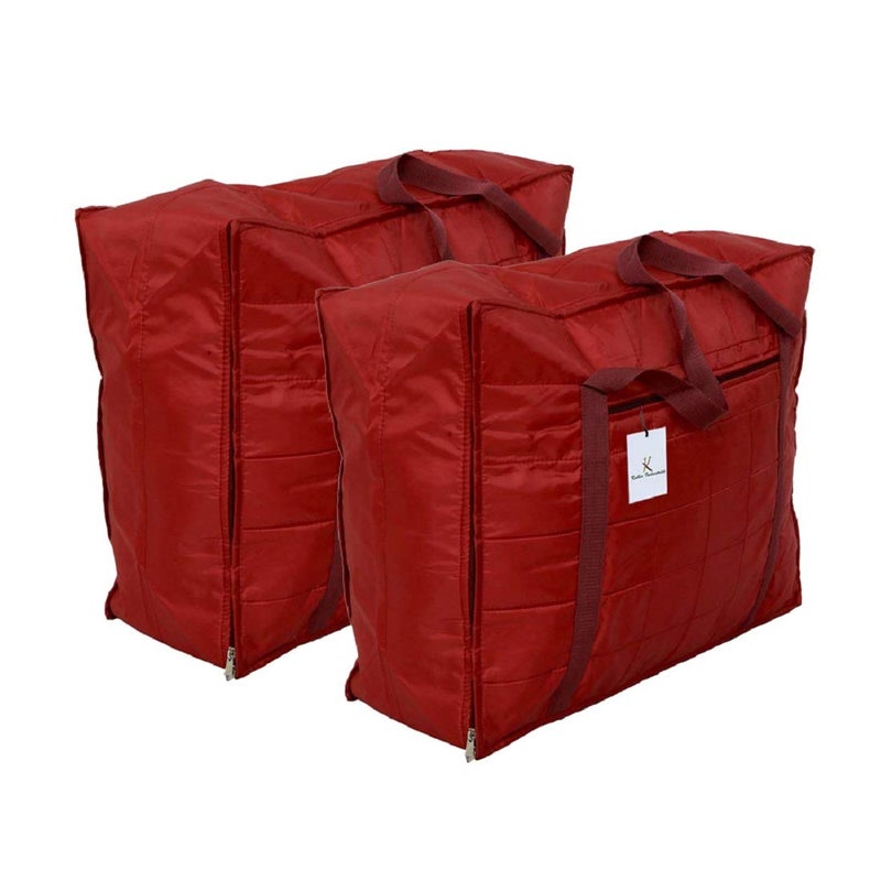 Kuber Industries Parachute Big Underbed Moisture Proof Storage Bag with Zippered Closure and Handle Maroon Pack of 2 - Image 1