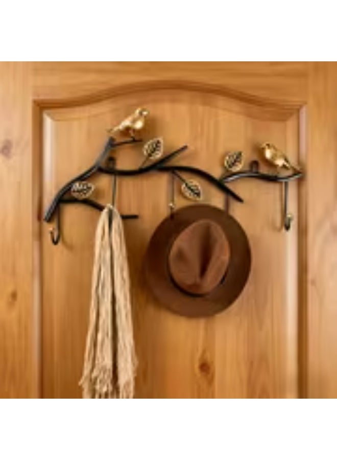 إيروريكس علاقة ملابس جدارية من الحديد المطاوع بتصميم ورقة وطائر – قطعة واحدة مع 5 خطافات للغرفة والمدخل والفنادق - Image 2