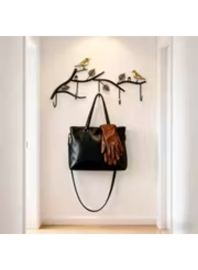 إيروريكس علاقة ملابس جدارية من الحديد المطاوع بتصميم ورقة وطائر – قطعة واحدة مع 5 خطافات للغرفة والمدخل والفنادق - Image 1