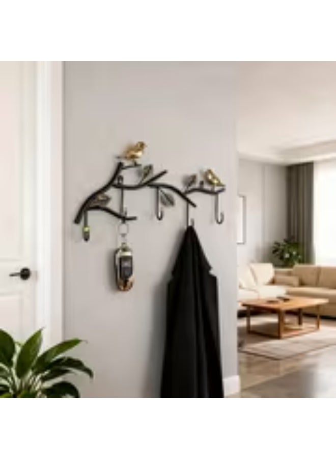 إيروريكس علاقة ملابس جدارية من الحديد المطاوع بتصميم ورقة وطائر – قطعة واحدة مع 5 خطافات للغرفة والمدخل والفنادق - Image 5